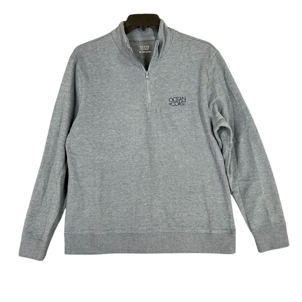 Ocean Coast Mens Pullover Sweater Gray Quarter Zip Long Sleeve Size M Coastal‎